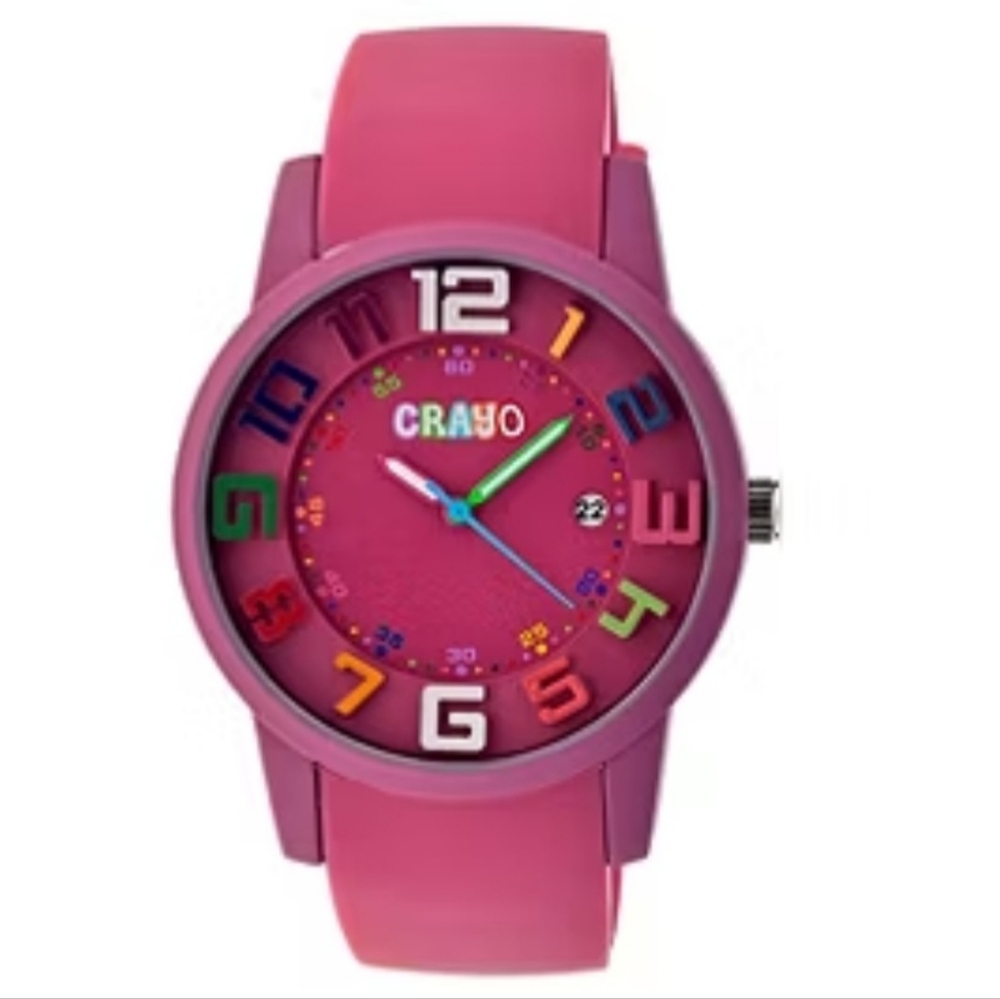 Crayo Women's Festival Fushia Silicone Band Watch with Date